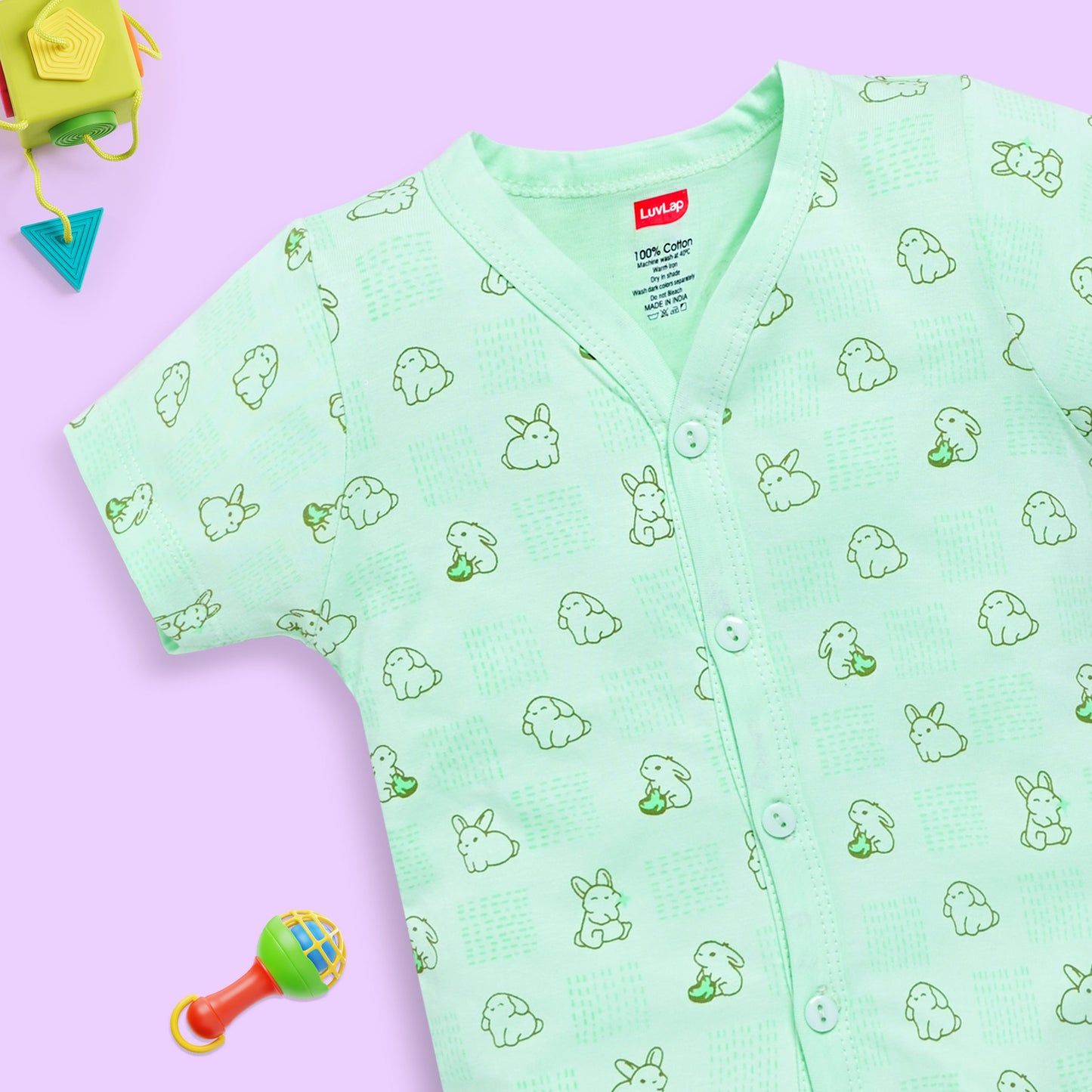 Baby Boys & Girls Regular Fit 100% Cotton Half Sleeve Jhabla & Shorts Sets Pack Of 3, Sea Salt, Sea Green & Light Peach