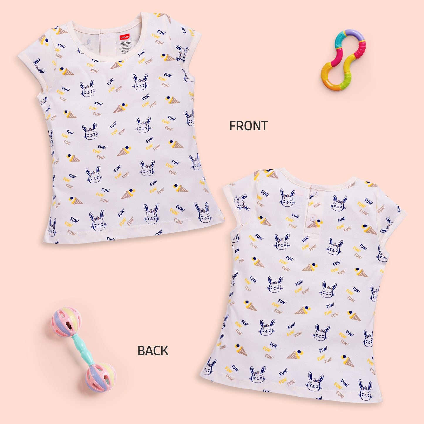 Baby Girls Regular Fit 100% Cotton Half Sleeves Girls Top Pack Of 5, Baby Pink, Purple Opulence, Desert Flower, Off White & Sea Salt