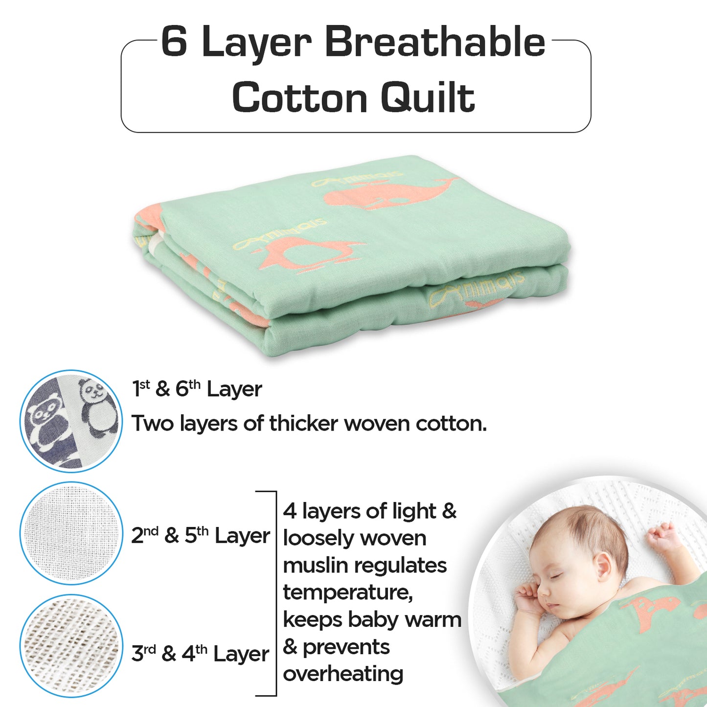 Baby Cotton Quilts Cum Wrappers, Green Giraffe