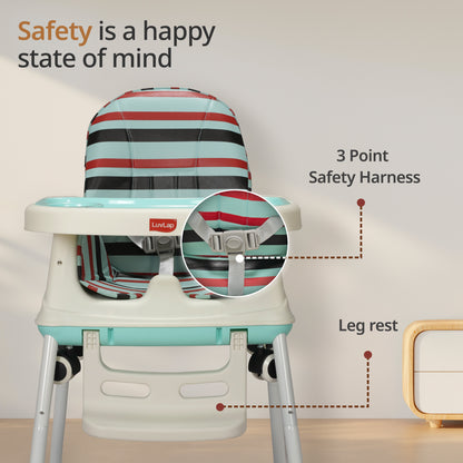 4In1 High Chair For Baby/Kids, Toddler Feeding Booster Seat With Wheels, 3 Height Adjustments, With Cushion, 6 Month To 3 Years, Portable (Blue)