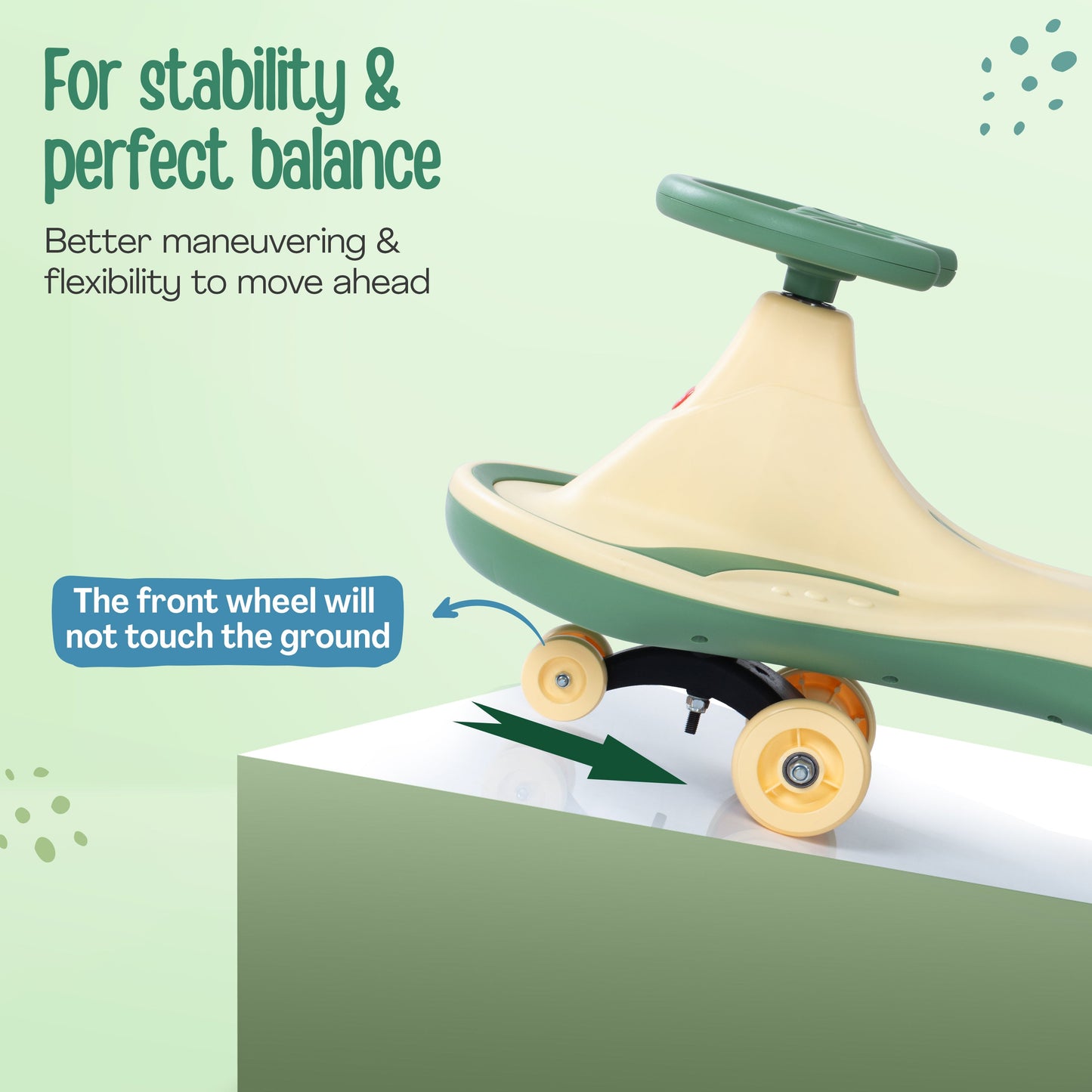 Sunny Swing Car, Kids Push Car, Magic Car for Kids, Comfortable Seats & Durable, Ride On Magic Car for 3+ Years Baby Boy & Girl, Beige & Green