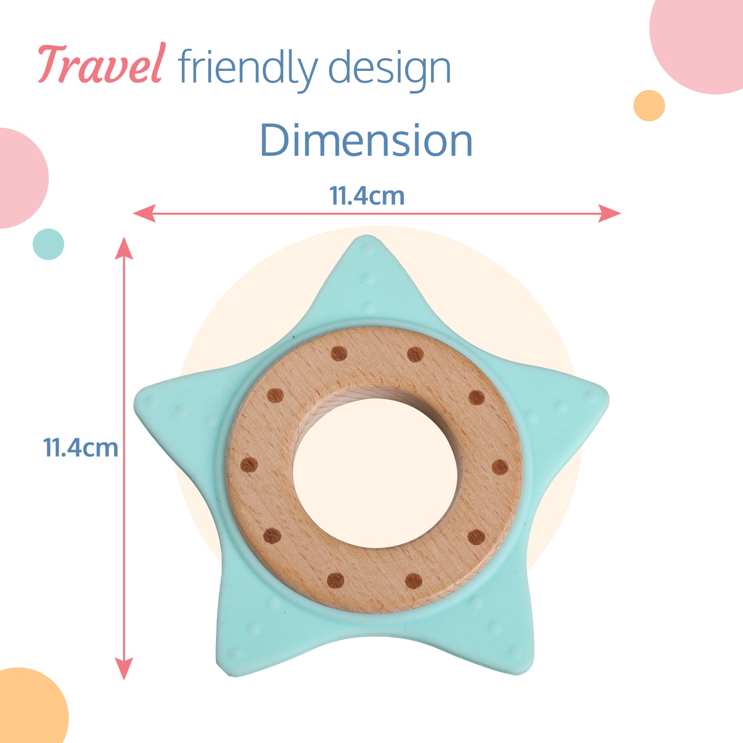 Baby Silicone Teether with Beech Wood Inner Ring, Light Green, Easy Grip, 3M+ Babies
