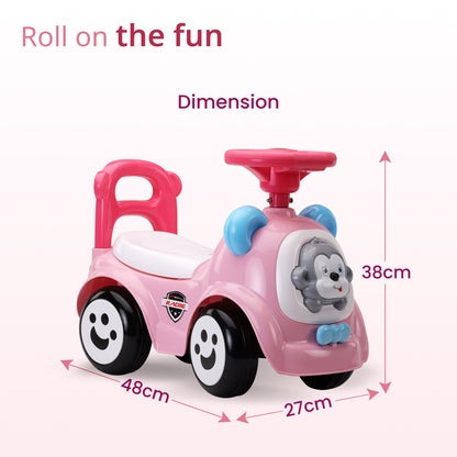 Sunny Ride on & Car for Kids with Music & Horn Steering, Push Car for Baby with Backrest, Safety Guard, Under Seat Storage & Big Wheels, Ride on for Kids 1 to 3 Years Upto 25 Kgs (Pink)