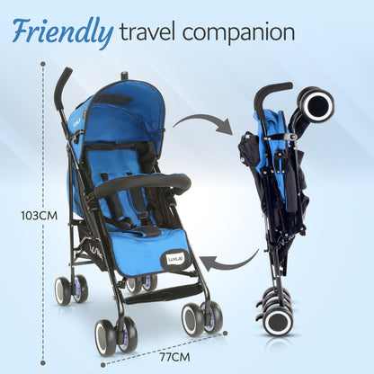 City Baby Stroller/Buggy, Lightweight, Compact & Travel Friendly Baby pram, for 6-36 Months Baby, 5 Point Safety Harness, Adjustable seat Recline, extendable Canopy, 15Kg Capacity (Blue)
