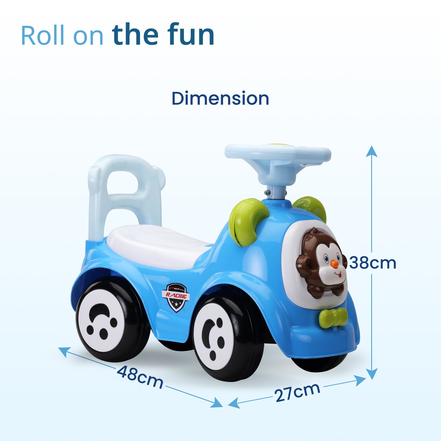 Sunny Ride on & Car for Kids with Music & Horn Steering, Push Car for Baby with Backrest, Safety Guard, Under Seat Storage & Big Wheels, Ride on for Kids 1 to 3 Years Upto 25 Kgs (Blue)