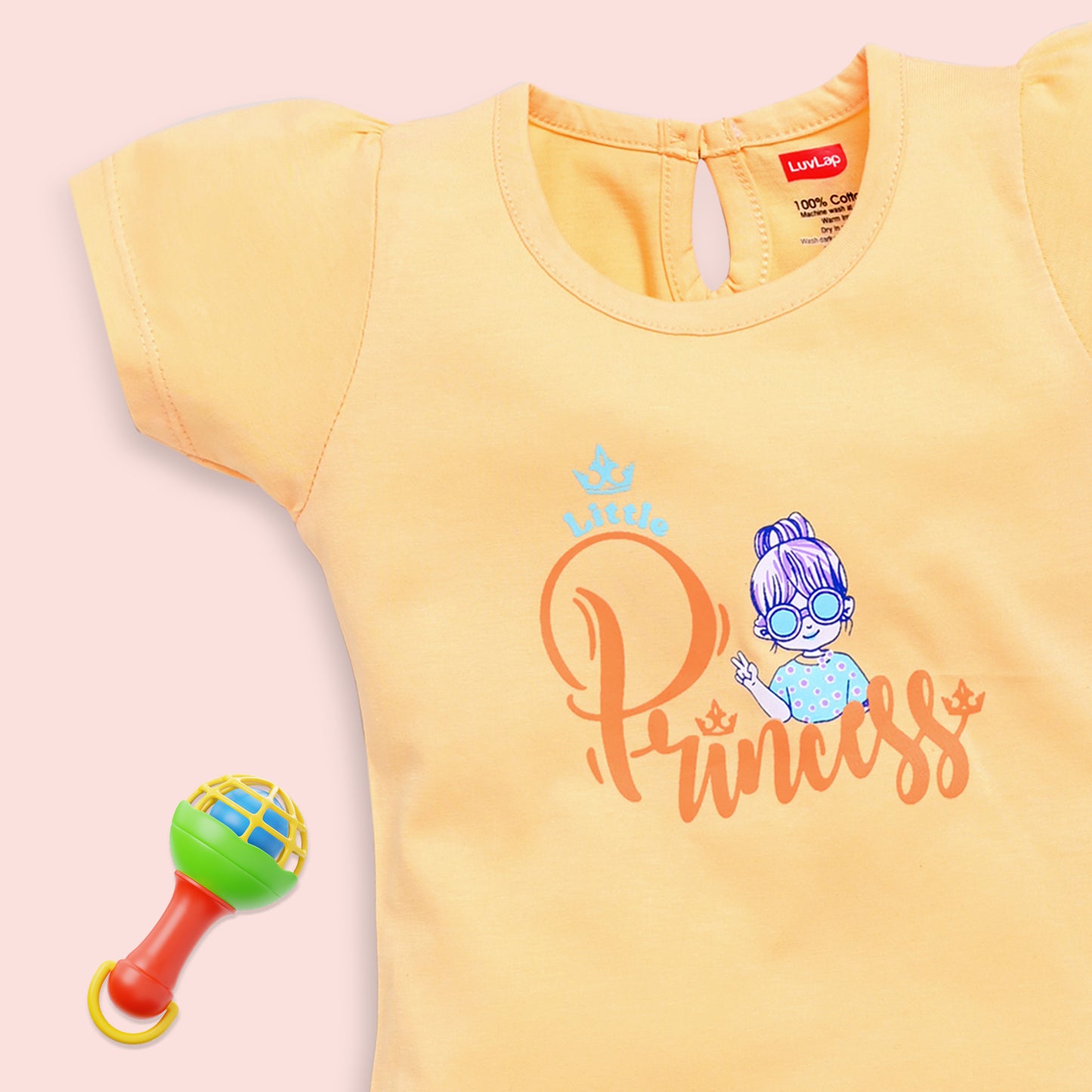 Baby Girls Regular Fit 100% Cotton Half Sleeves Girls Top CoSets Pack Of 3, Morning Glory, Mango & Lilac Snow