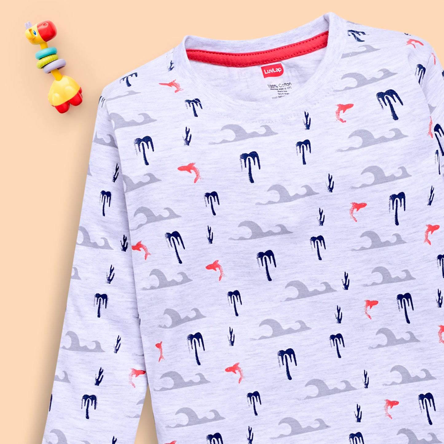 Baby Boys 100% Cotton Full Sleeve Boys T-Shirt & Pyjama Sets Pack Of 3, Navy, Aurora Red & Melange