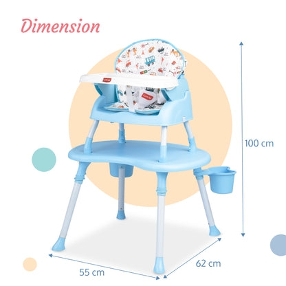 LuvLap 4 in 1 Convertible Baby High Chair with Printed Cushion, 5 Point Safety Belts, High Chair, Low Chair, Booster Chair and Table for Baby, Removable & Washable Food Tray 6 Months+, Blue