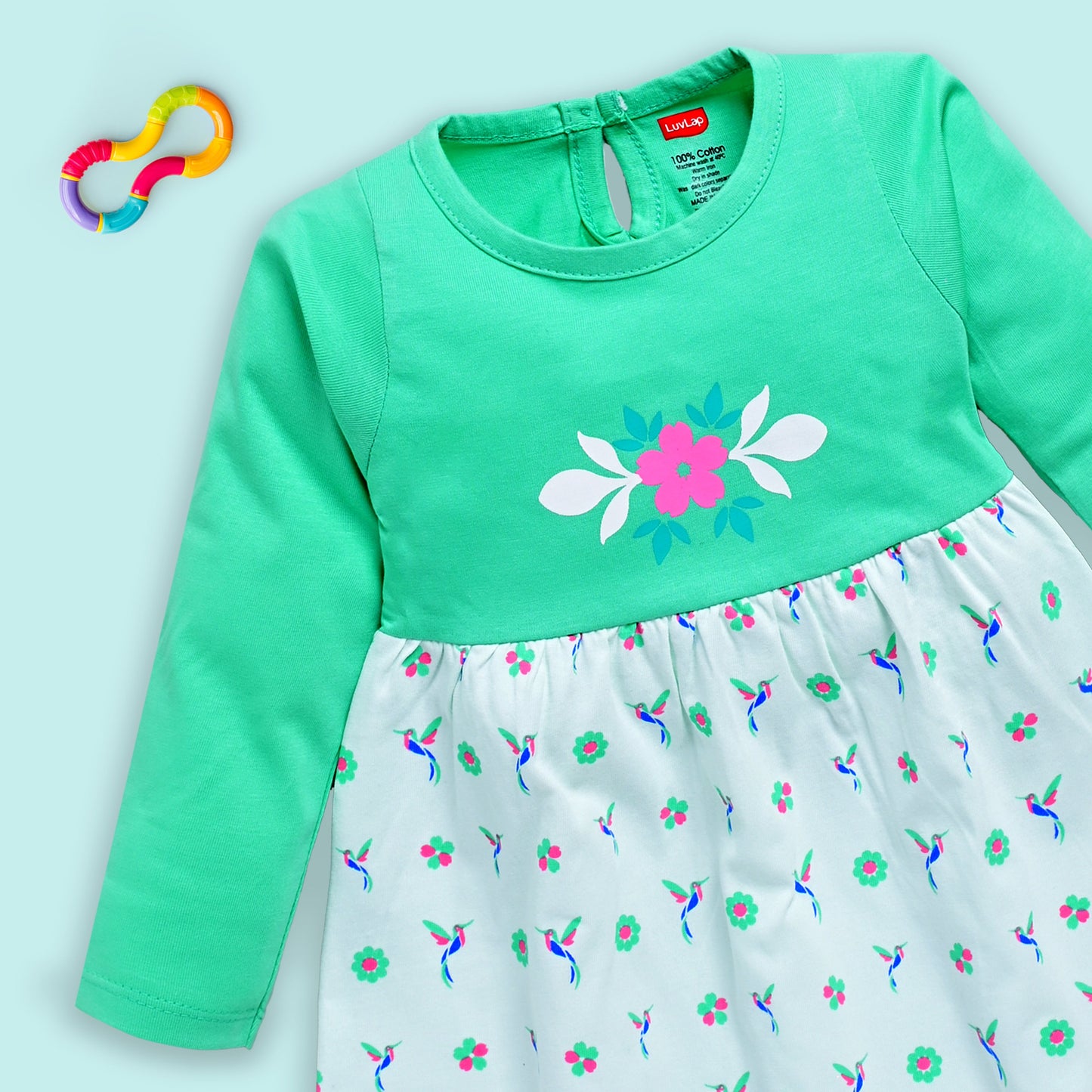 Baby Girls 100% Cotton Full Sleeve Girl Frock Pack Of 3, Morning Glory, Fuschia & Pastel Green