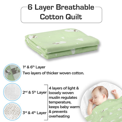 Baby Cotton Quilts Cum Wrappers, Green Bear