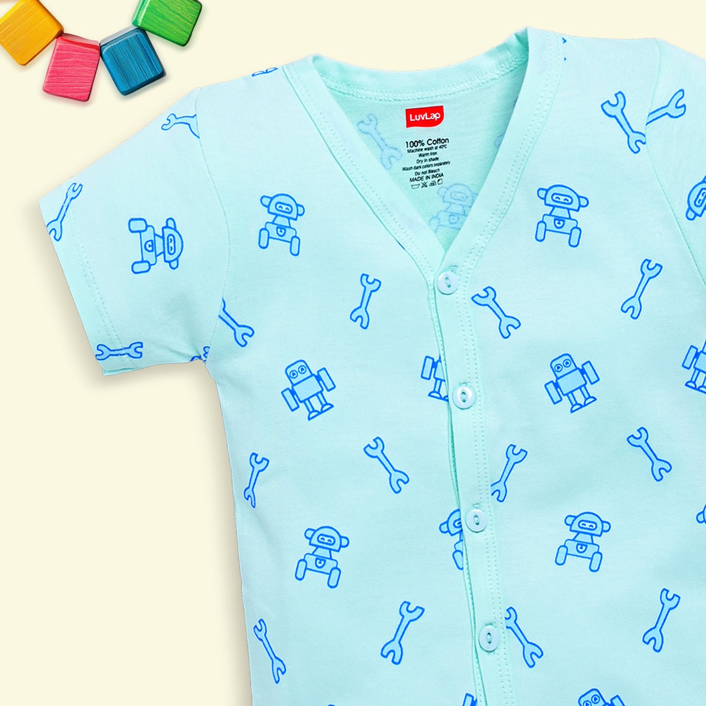Baby Boys & Girls Regular Fit 100% Cotton Half Sleeve Jhabla & Shorts Sets Pack Of 3, Peach Whip, Sea Green & Soothing Sea