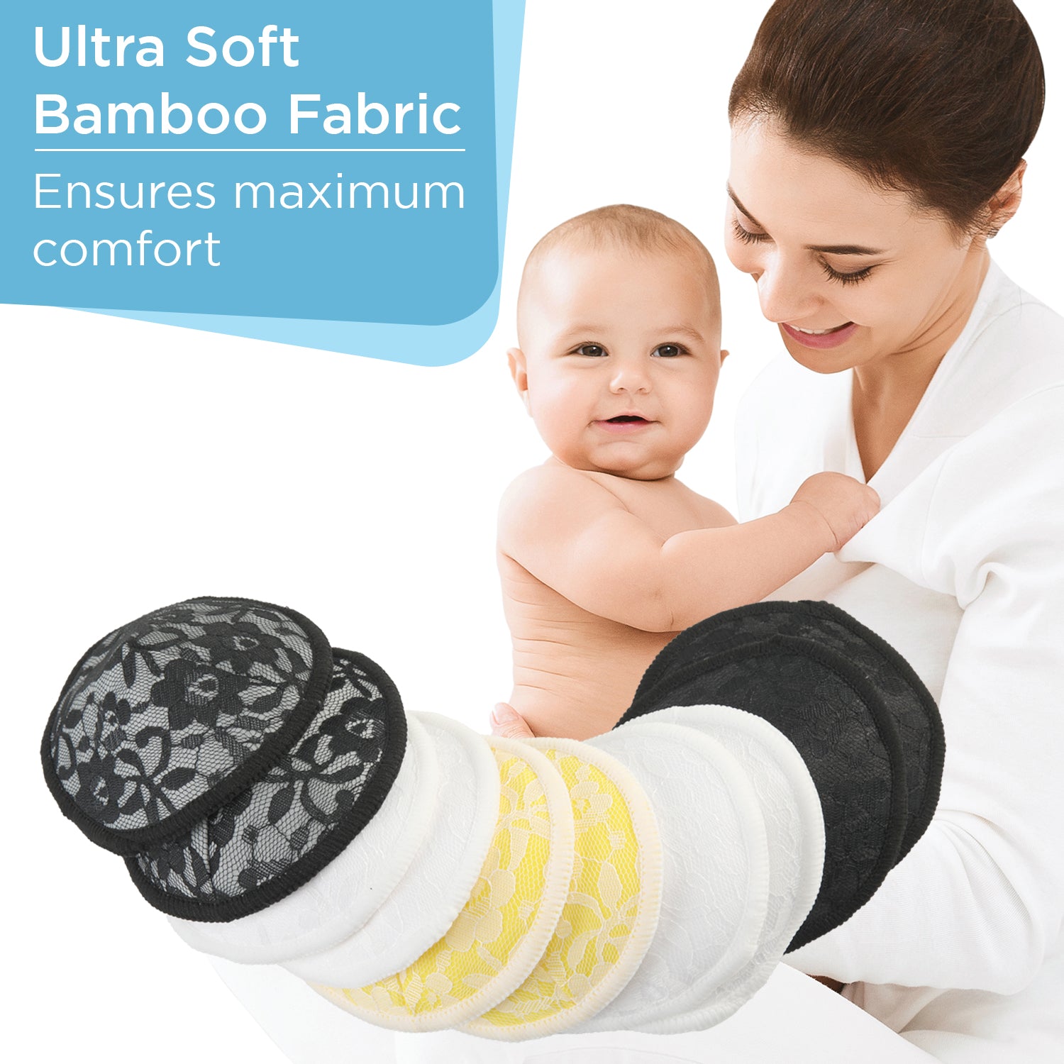 Buy LuvLap Natural Bamboo Washable Nursing Breast Pads With Lace