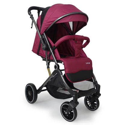 Alpha Baby Stroller / Pram with 5 point Safety Harness, Reversible Handle bar, Looking Window, Multi Level Recline & adjustable footrest, Extendable canopy, For babies 0 - 3 years (Red)