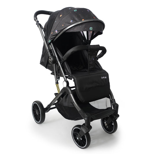 Alpha Baby Stroller / Pram with 5 point Safety Harness, Reversible Handle bar, Looking Window, Multi Level Recline & adjustable footrest, Extendable canopy, For babies 0 - 3 years (Black)