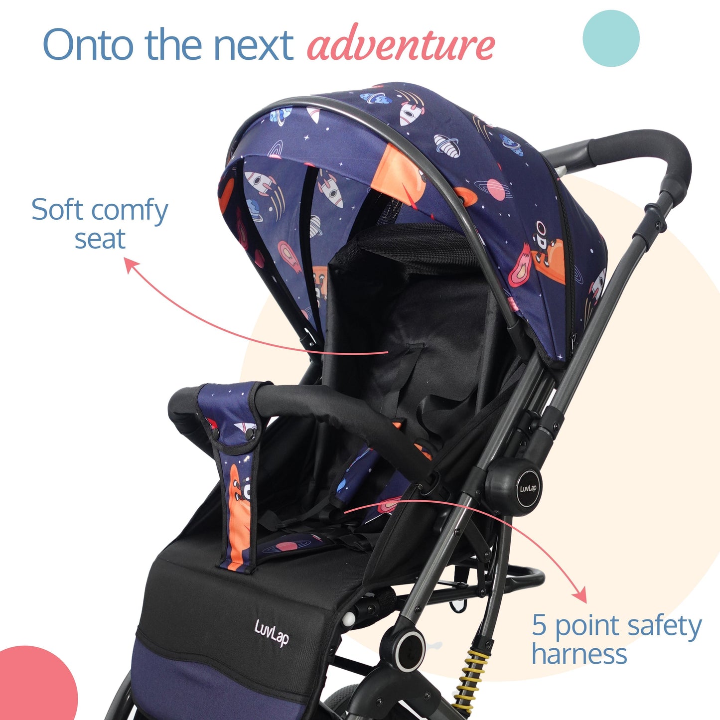 Alpha Baby Stroller / Pram with 5 point Safety Harness, Reversible Handle bar, Looking Window, Multi Level Recline & adjustable footrest, Extendable canopy, For babies 0 - 3 years (Blue)