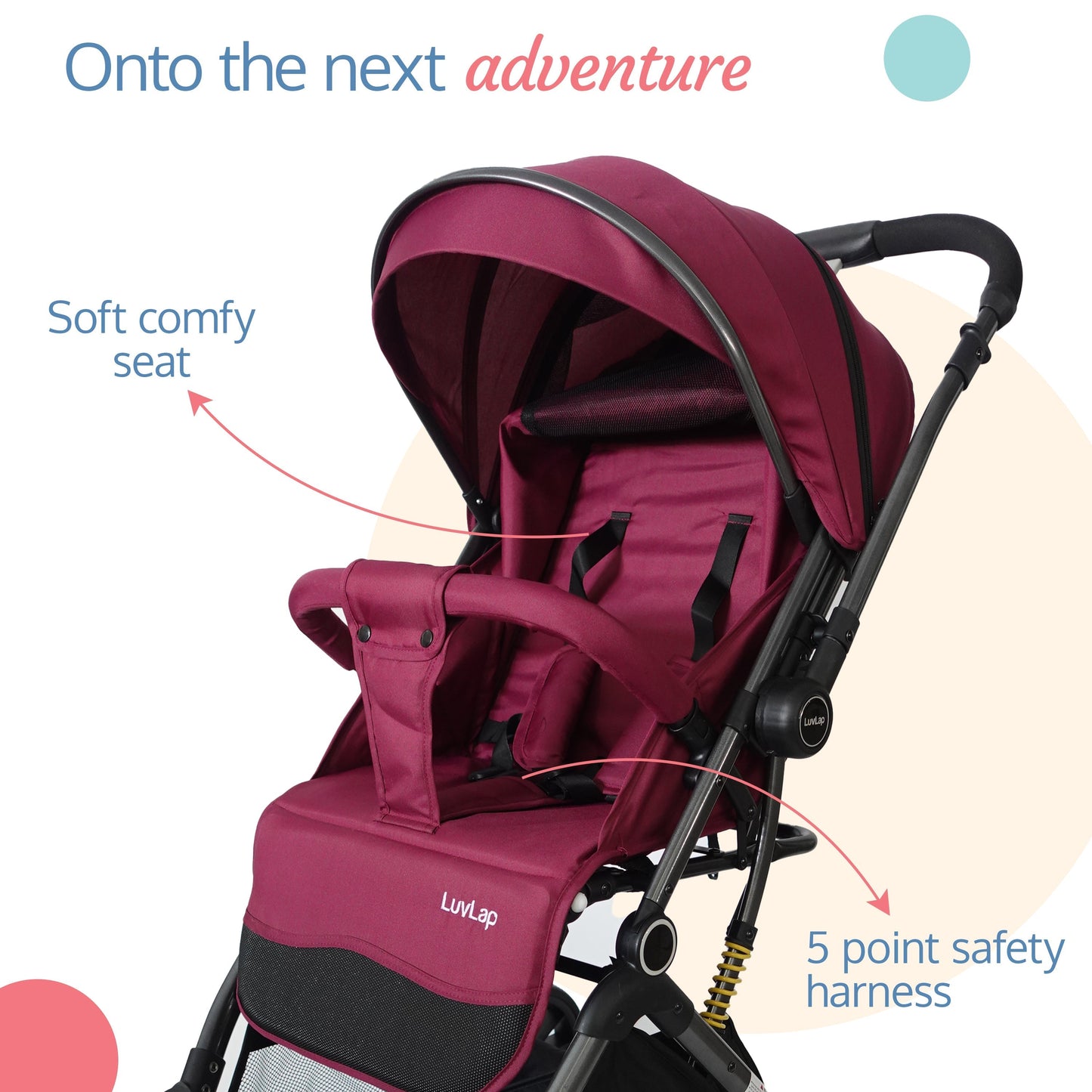 Alpha Baby Stroller / Pram with 5 point Safety Harness, Reversible Handle bar, Looking Window, Multi Level Recline & adjustable footrest, Extendable canopy, For babies 0 - 3 years (Red)
