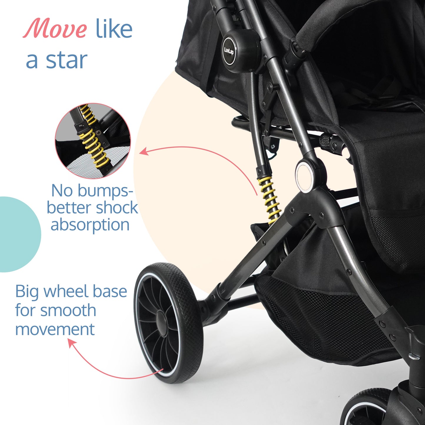 Alpha Baby Stroller / Pram with 5 point Safety Harness, Reversible Handle bar, Looking Window, Multi Level Recline & adjustable footrest, Extendable canopy, For babies 0 - 3 years (Black)