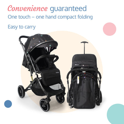 Alpha Baby Stroller / Pram with 5 point Safety Harness, Reversible Handle bar, Looking Window, Multi Level Recline & adjustable footrest, Extendable canopy, For babies 0 - 3 years (Black)