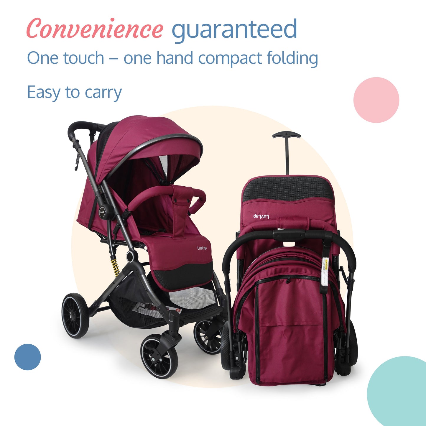 Alpha Baby Stroller / Pram with 5 point Safety Harness, Reversible Handle bar, Looking Window, Multi Level Recline & adjustable footrest, Extendable canopy, For babies 0 - 3 years (Red)