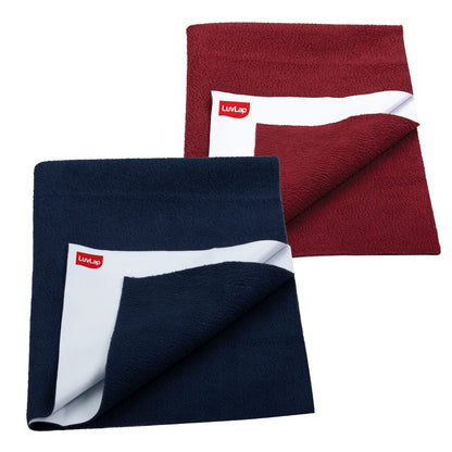 Drysheet - Navy Blue & Maroon, 0m+ - Medium size 70cm x 100cm, Pack of 2