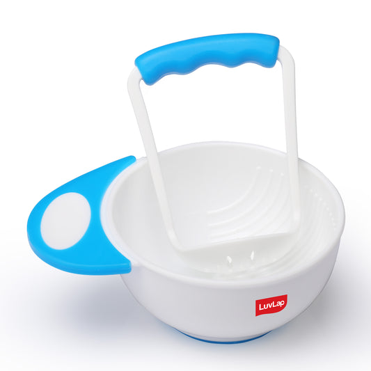 Baby Food Grinding Cum Feeding Bowl, White & Blue