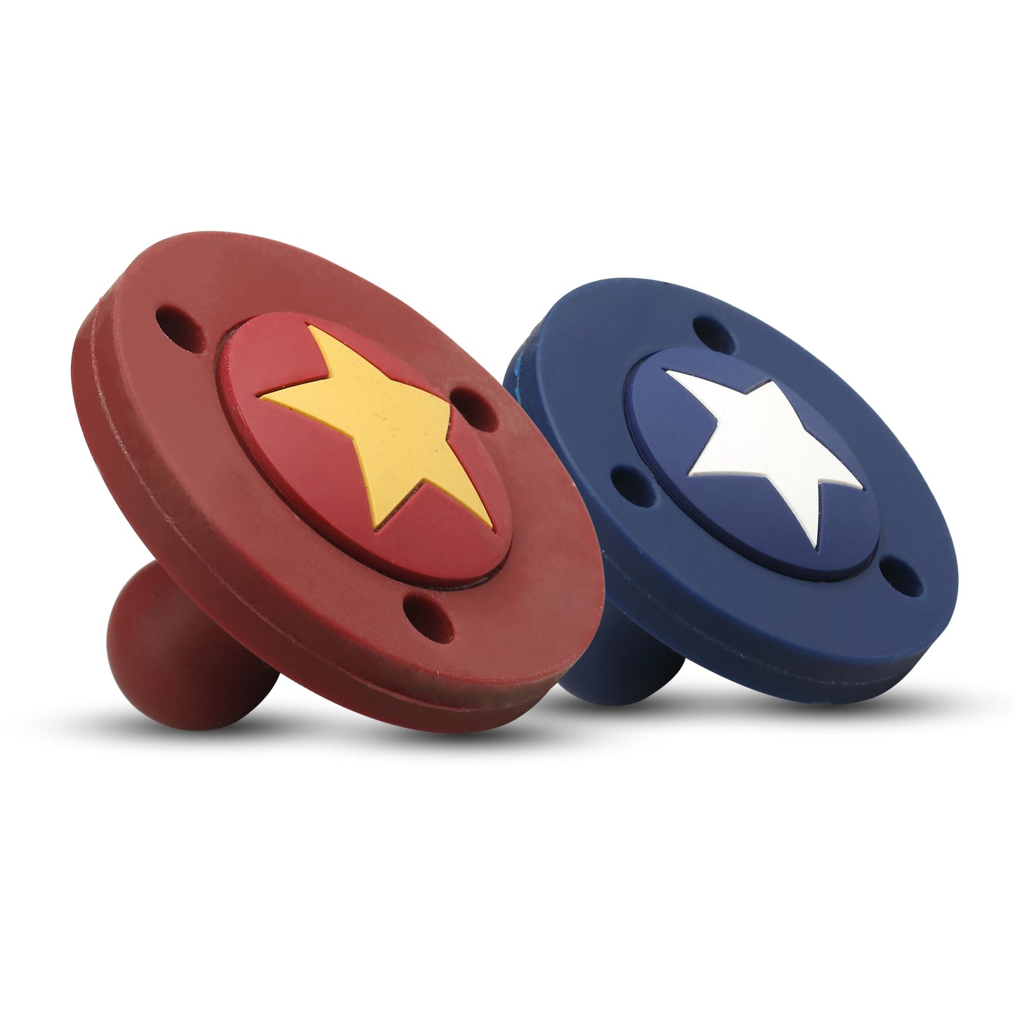 Silicone 2 in 1 Baby Soother Pacifier & Teether, Set of 2, Blue & Maroon