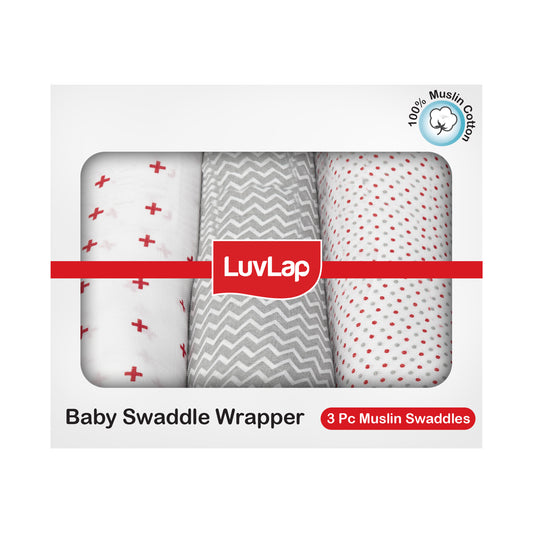 Muslin Baby Swaddle, White, Dots