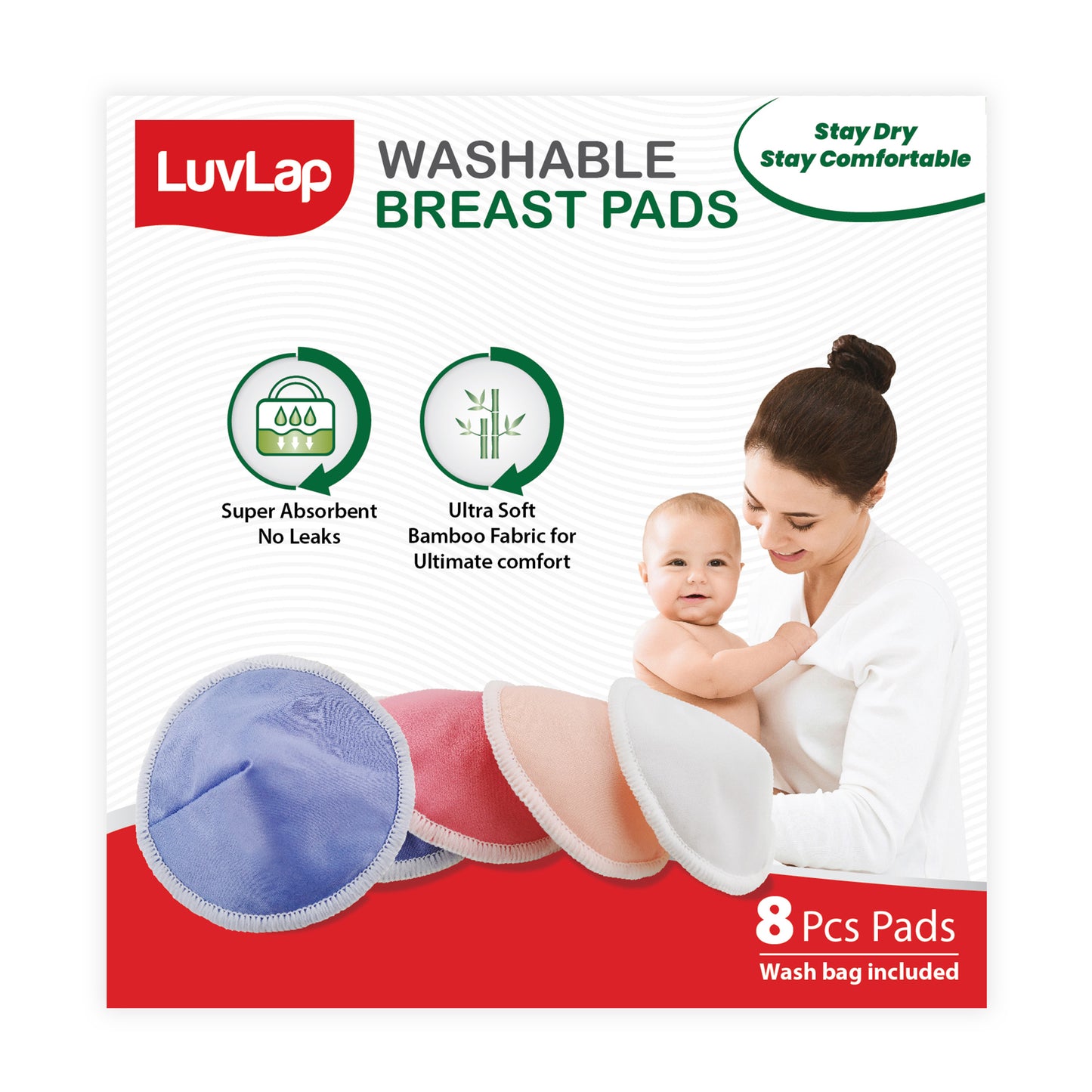 Natural Bamboo Washable Nursing Breast Pads,  8Pcs