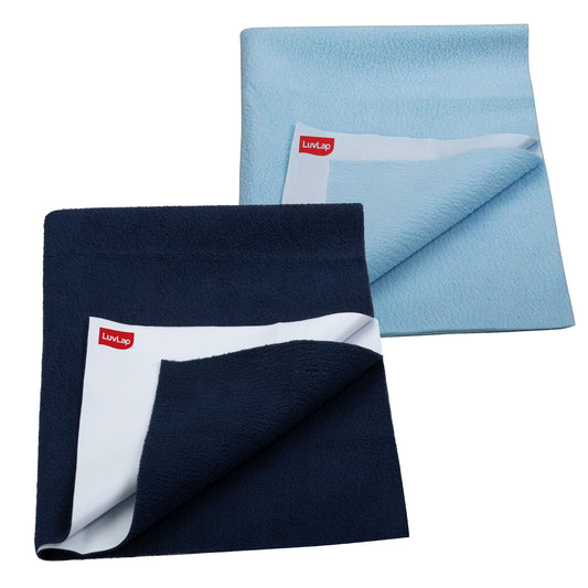 Drysheet - Navy Blue & Sky Blue, 0m+ - Medium size 70cm x 100cm, Pack of 2