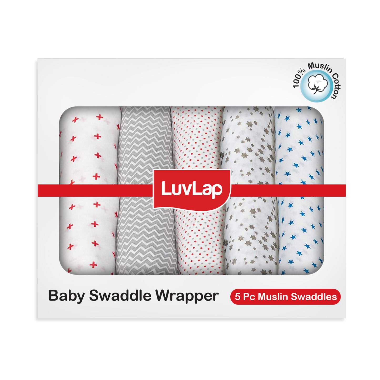 Muslin Swaddles, Dots & Stars Print, Pack Of 5