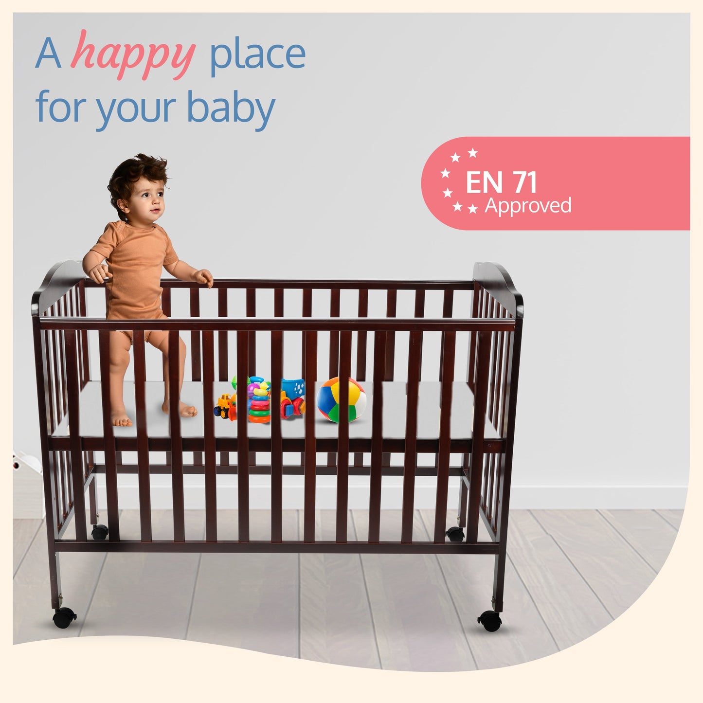 Baby Wooden Cot, C-60, Dark Brown
