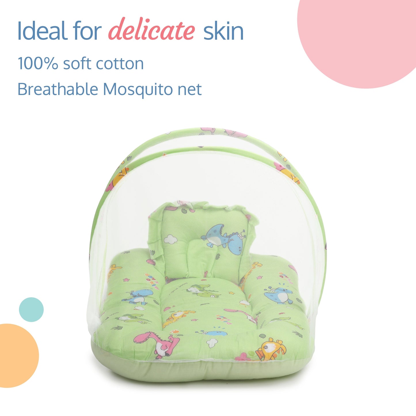 Baby Mattress with Mosquito Net, Bedding Set (Light Green)