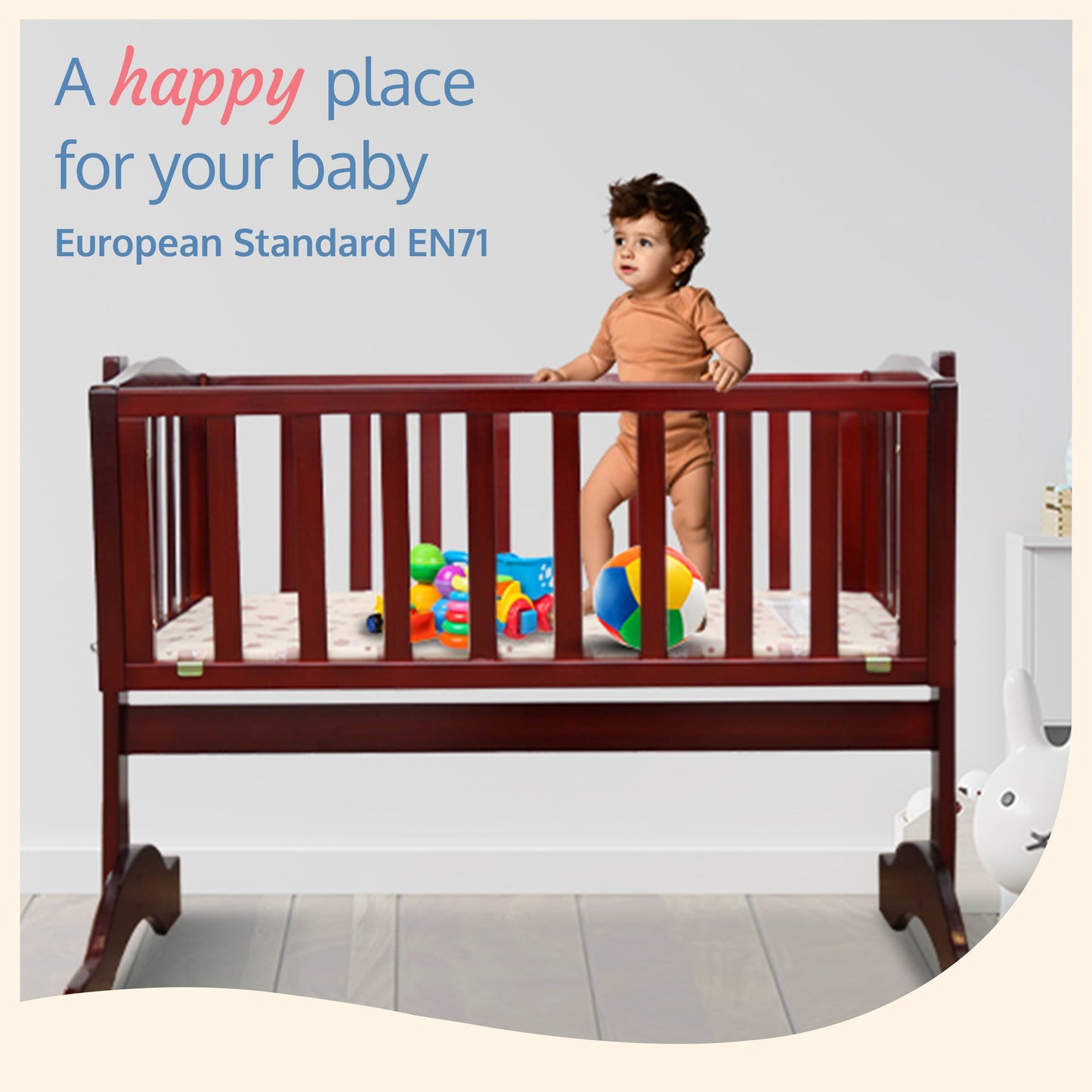 Baby Wooden Cot C-10, Cherry Red