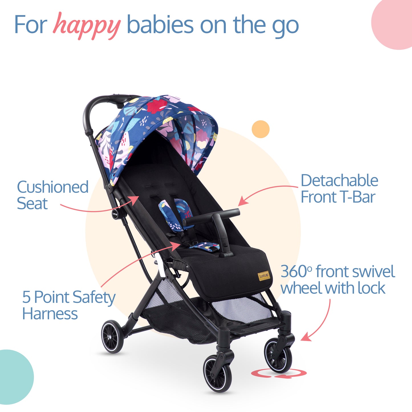 Urbane Baby Stroller/Pram with 5 Point Safety Harness,Easy Fold,Extended Canopy,Multi Level Recline,Looking Window,Easy Assembly,6 Month + (Multicolor Printed)