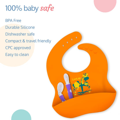 Silicone Baby Bib for Feeding & Weaning babies & Toddlers, Waterproof (Orange)