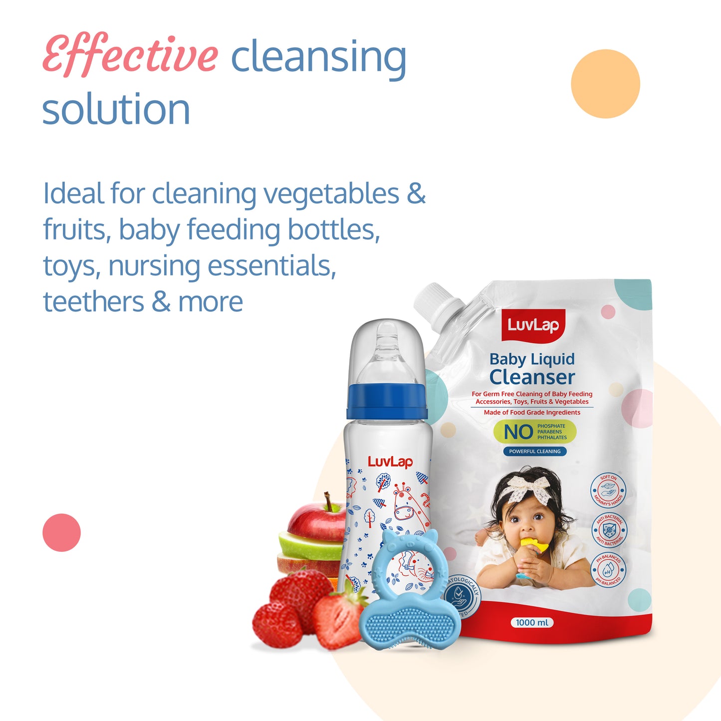 Baby Liquid Cleanser Refill pack- 1000ml, For cleaning feeding bottle, cutlery, toys, fruits & vegetables, Kills 99.9% Germs, pH Balanced Dermatologically tested formula, No harsh chemicals