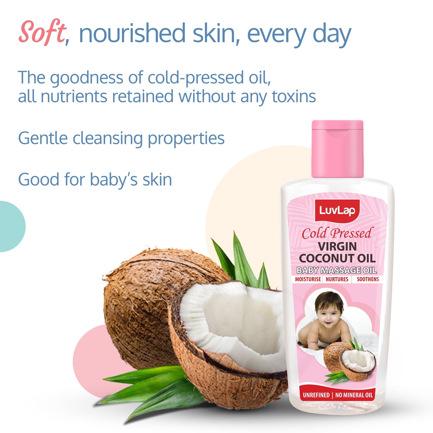 Cold Press Virgin Coconut Baby Massage Oil 100ml, Pink