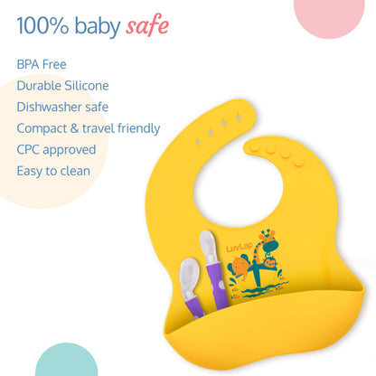 Silicone Baby Bib for Feeding & Weaning Babies & Toddlers, Waterproof (Yellow)