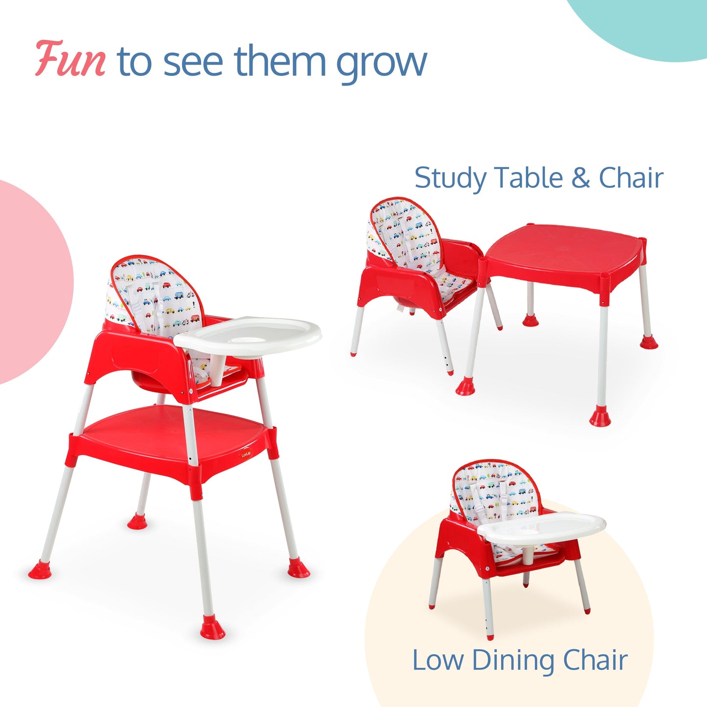 3-In-1 Baby High Chair, Red