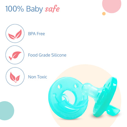 Baby Soother cum Pacifier, 100% Food Grade Silicone, 3 Months+, Green, Pack of 2