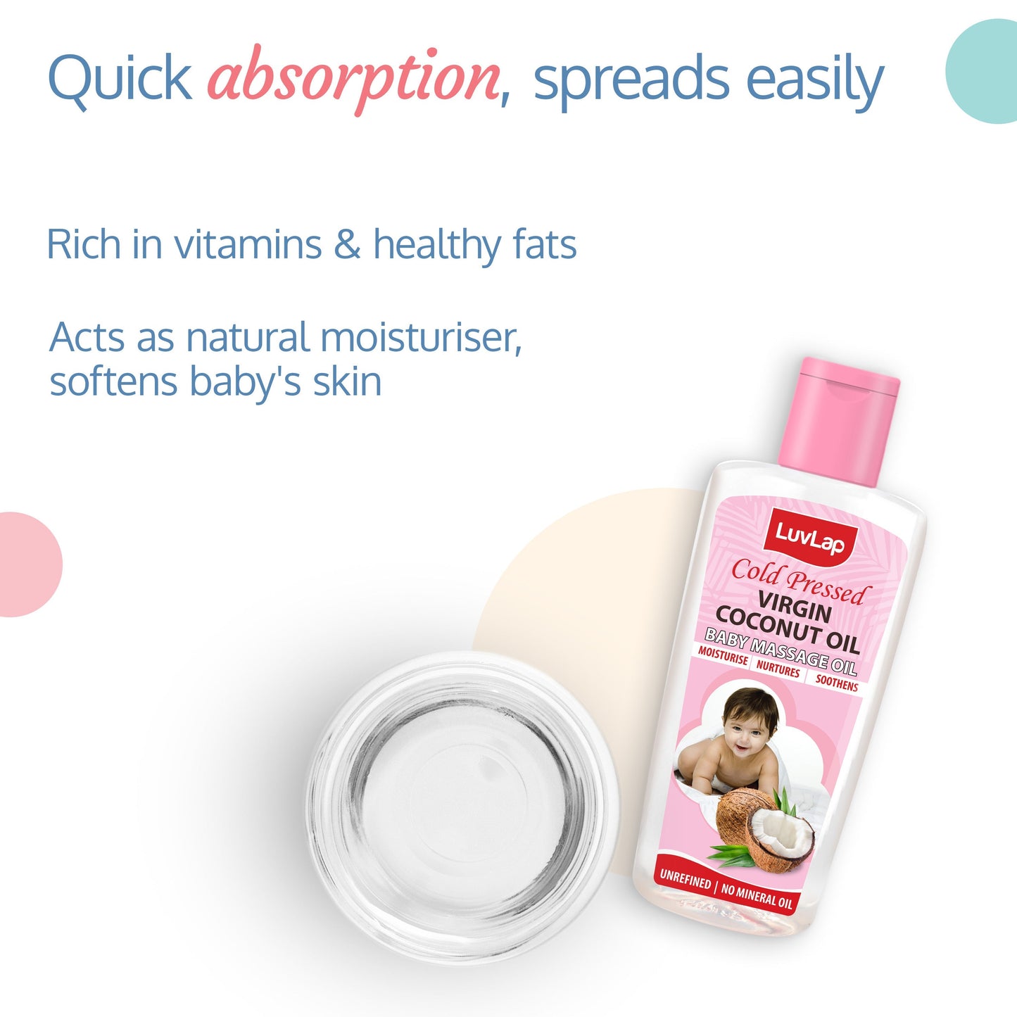 Cold Press Virgin Coconut Baby Massage Oil 100ml, Pink