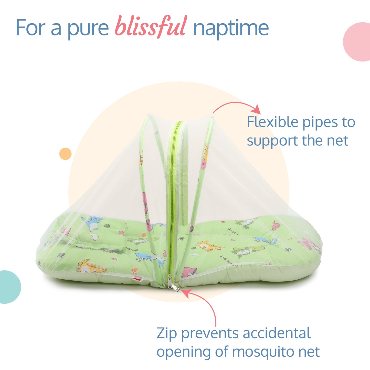 Baby Mattress with Mosquito Net, Bedding Set (Light Green)