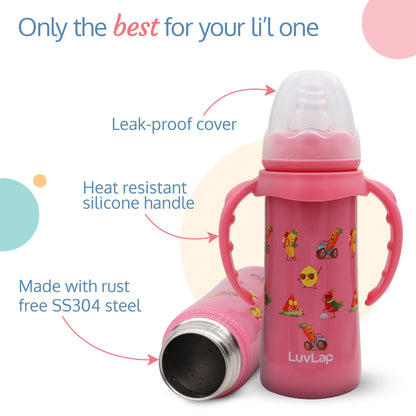 4 in 1 Slim Neck Steel Baby bottle cum Sipper, Pink, 240 ml