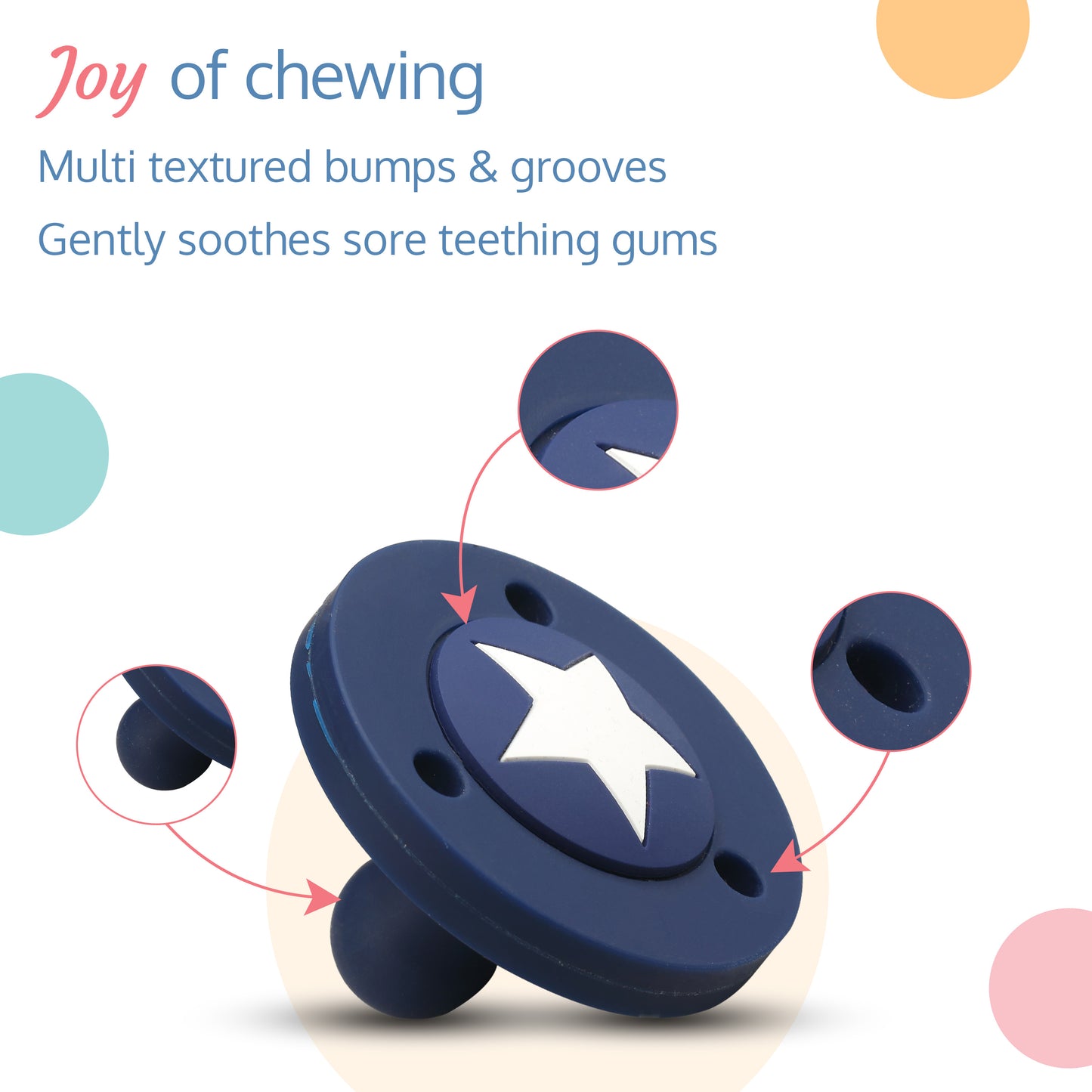 Silicone 2 in 1 Baby Soother Pacifier & Teether, Set of 2, Blue & Maroon
