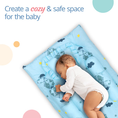 Large Infant Gadda/Mattress Set for Babies - 4Pieces - 0-2 Years - Blue Pilot Print