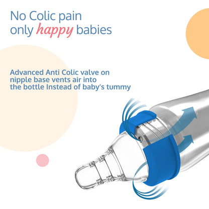 Anti-Colic Slim Neck Essential Baby Feeding Bottle, 250ml, Jungle Tales (Blue)