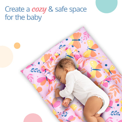 Large Infant Gadda/Mattress Set for Babies - 4Pieces - 0-2 Years - Pink Pilot Print