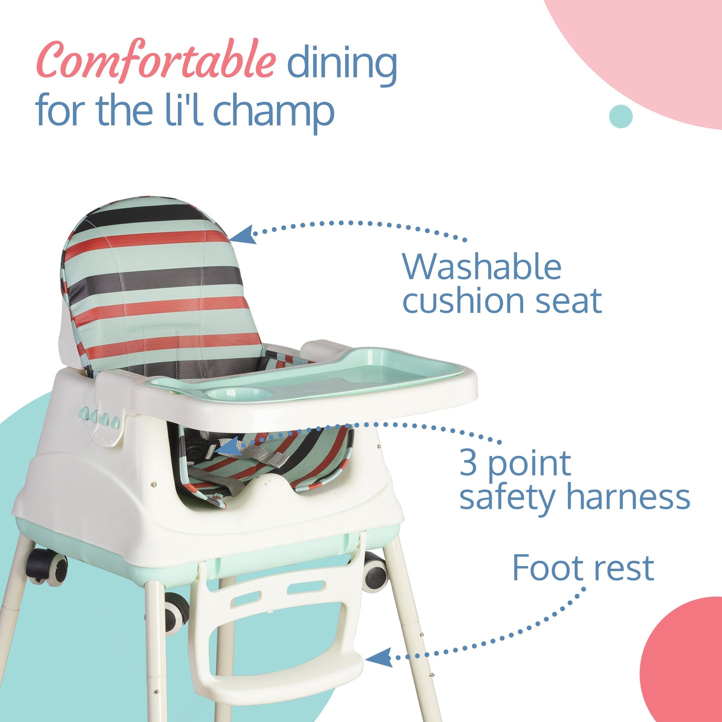 4in1 High Chair for Baby/Kids, Toddler Feeding Booster Seat with Wheels