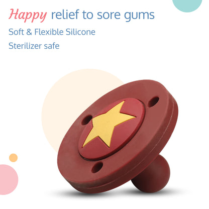 Silicone 2 in 1 Baby Soother Pacifier & Teether, Set of 2, Blue & Maroon