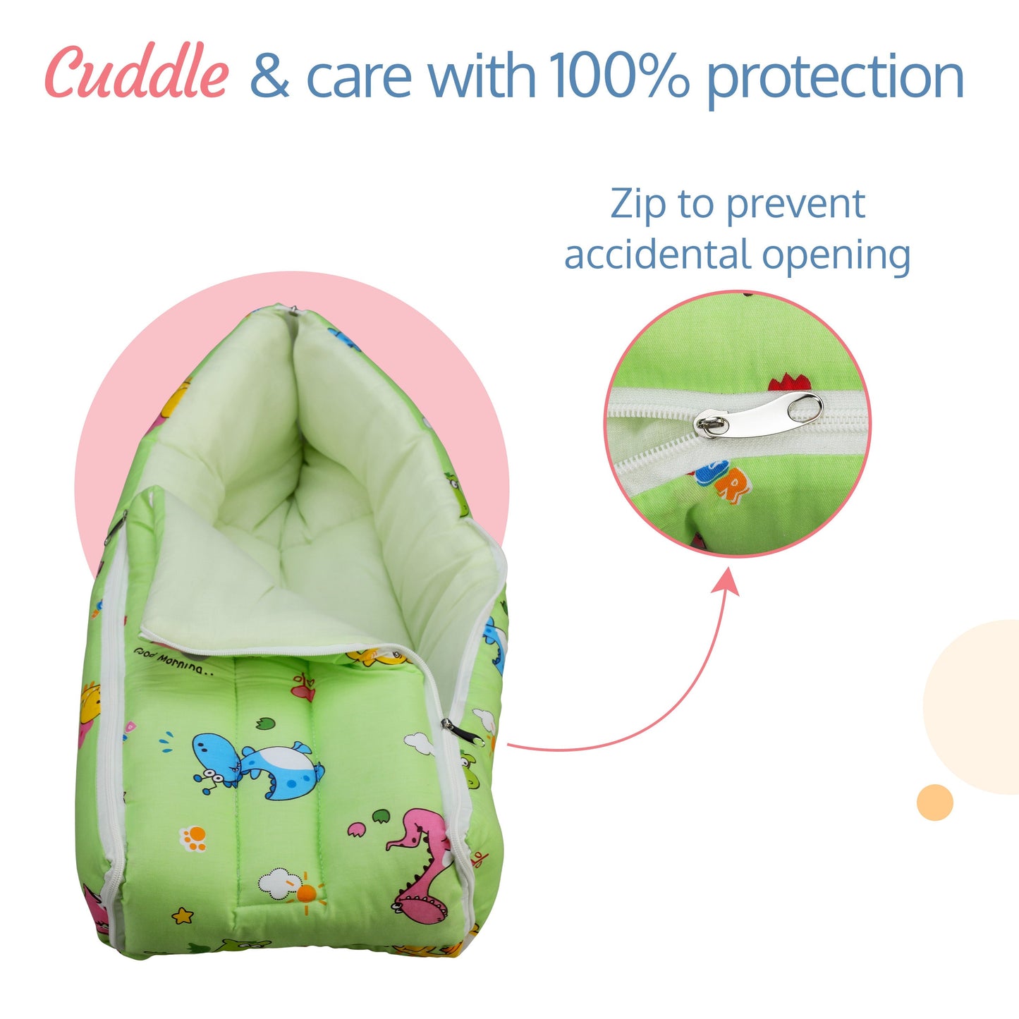 3 in 1 Baby Sleeping Bag and Carry Nest (Dino Print, Light Green)